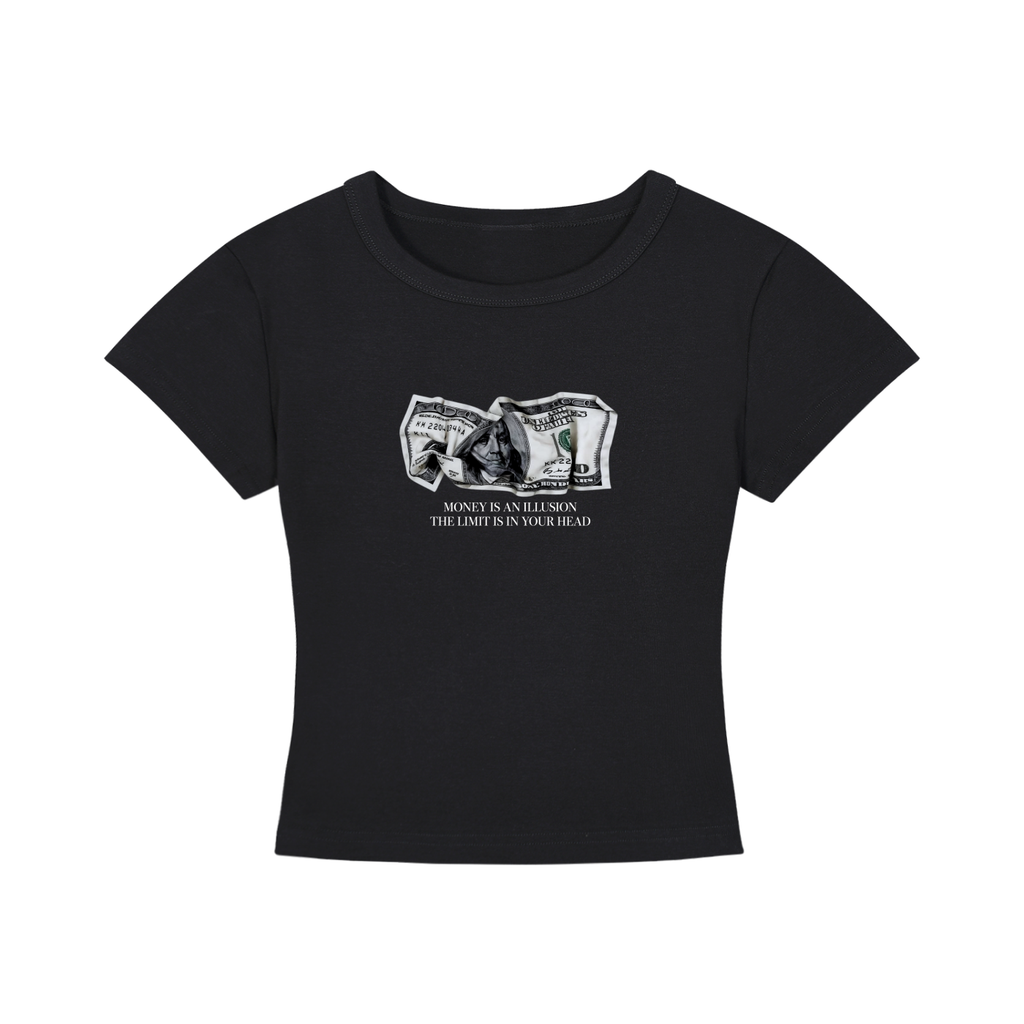 Money Is an Illusion – Black Cropped Baby Tee