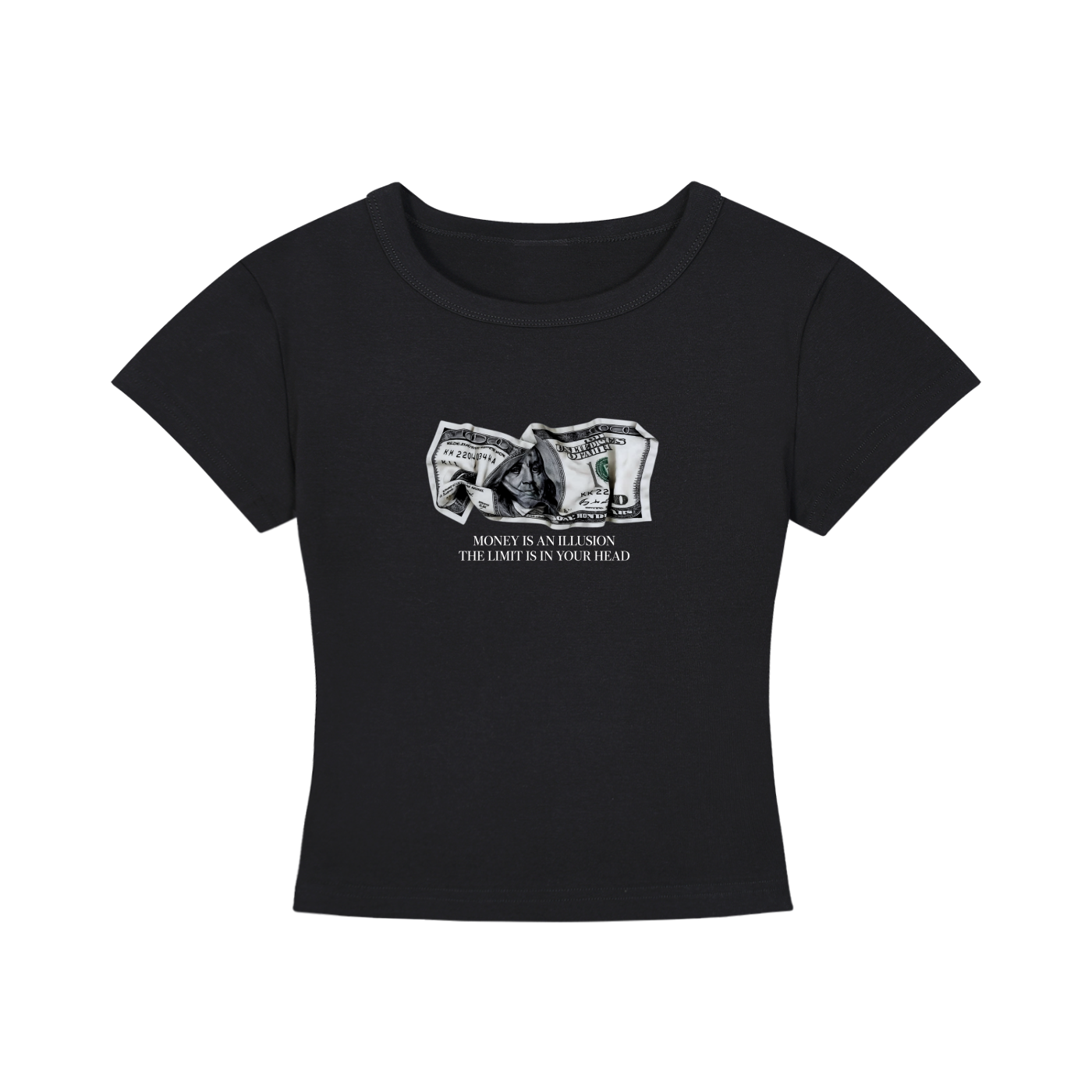 Money Is an Illusion – Black Cropped Baby Tee
